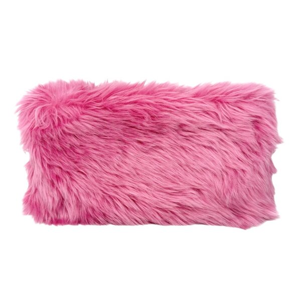 PRADA Vintage Logo Faux Fur Clutch Bag Pelliccia Zip Pink Silver [106049] - Picture 6 of 11